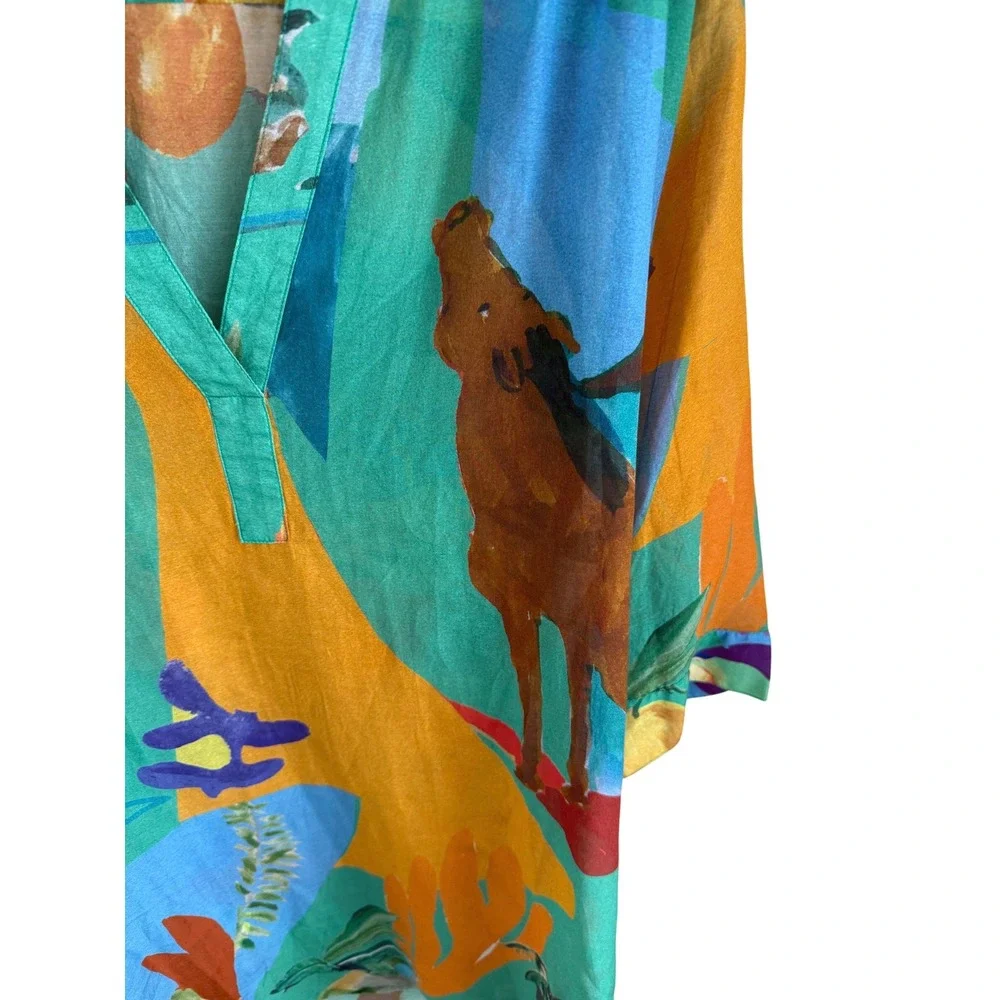 G.KERO Paris Silk Blend Tunic Top Med 101/190 Limited Edition Jungle Horse Bird - Picture 9 of 10